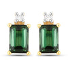 1.24 Carat Genuine Green Tourmaline and White Diamond 14K Yellow Gold Earrings