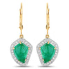 6.40 Carat Genuine Colombian Emerald and White Diamond 14K Yellow Gold Earrings