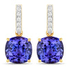 5.64 Carat Genuine Tanzanite and White Diamond 14K Yellow Gold Earrings