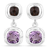 6.60 Carat Genuine Amethyst and Smoky Quartz .925 Sterling Silver Earrings