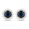 2.38 Carat Genuine Blue Sapphire and White Diamond 14K Yellow Gold Earrings