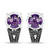 3.61 Carat Genuine Amethyst, Black Diamond and White Diamond .925 Sterling Silver Earrings