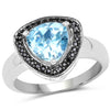 2.06 Carat Genuine Swiss Blue Topaz and Black Diamond .925 Sterling Silver Ring