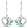 0.44 Carat Genuine Emerald and Created White Sapphire .925 Sterling Silver Earrings