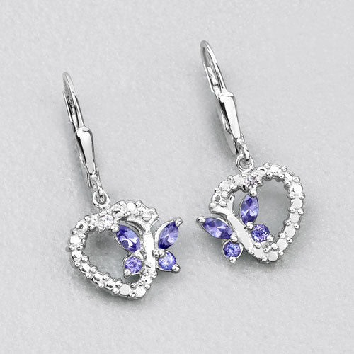 0.50 Carat Genuine Tanzanite and Created White Sapphire .925 Sterling Silver Earrings
