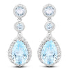 9.46 Carat Genuine Blue Topaz and White Topaz .925 Sterling Silver Earrings