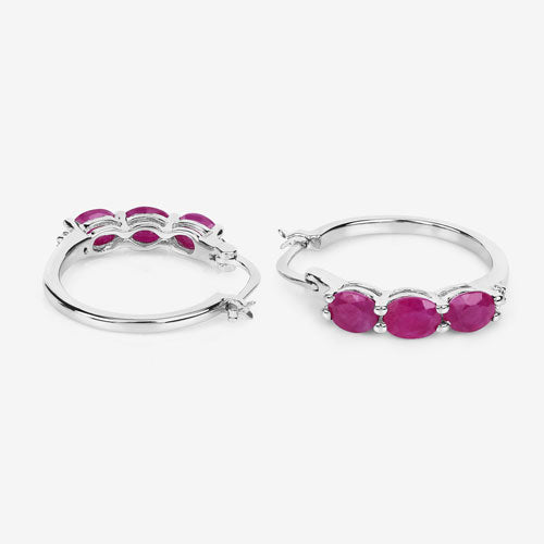 1.81 Carat Genuine Ruby and White Diamond .925 Sterling Silver Earrings