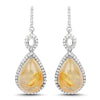 10.04 Carat Genuine Golden Rutile And White Topaz .925 Sterling Silver Earrings