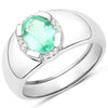 1.10 Carat Genuine Emerald and White Topaz .925 Sterling Silver Ring