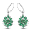 3.04 Carat Genuine Zambian Emerald and White Zircon .925 Sterling Silver Earrings