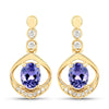 0.76 Carat Genuine Tanzanite and White Diamond 14K Yellow Gold Earrings