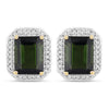 3.57 Carat Genuine Green Tourmaline and White Diamond 14K Yellow Gold Earrings