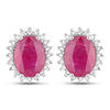 3.14 Carat Genuine Ruby and White Diamond 14K White Gold Earrings