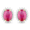3.14 Carat Genuine Ruby and White Diamond 14K Yellow Gold Earrings