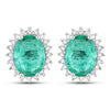 2.66 Carat Genuine Zambian Emerald and White Diamond 14K White Gold Earrings