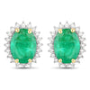2.66 Carat Genuine Zambian Emerald and White Diamond 14K Yellow Gold Earrings