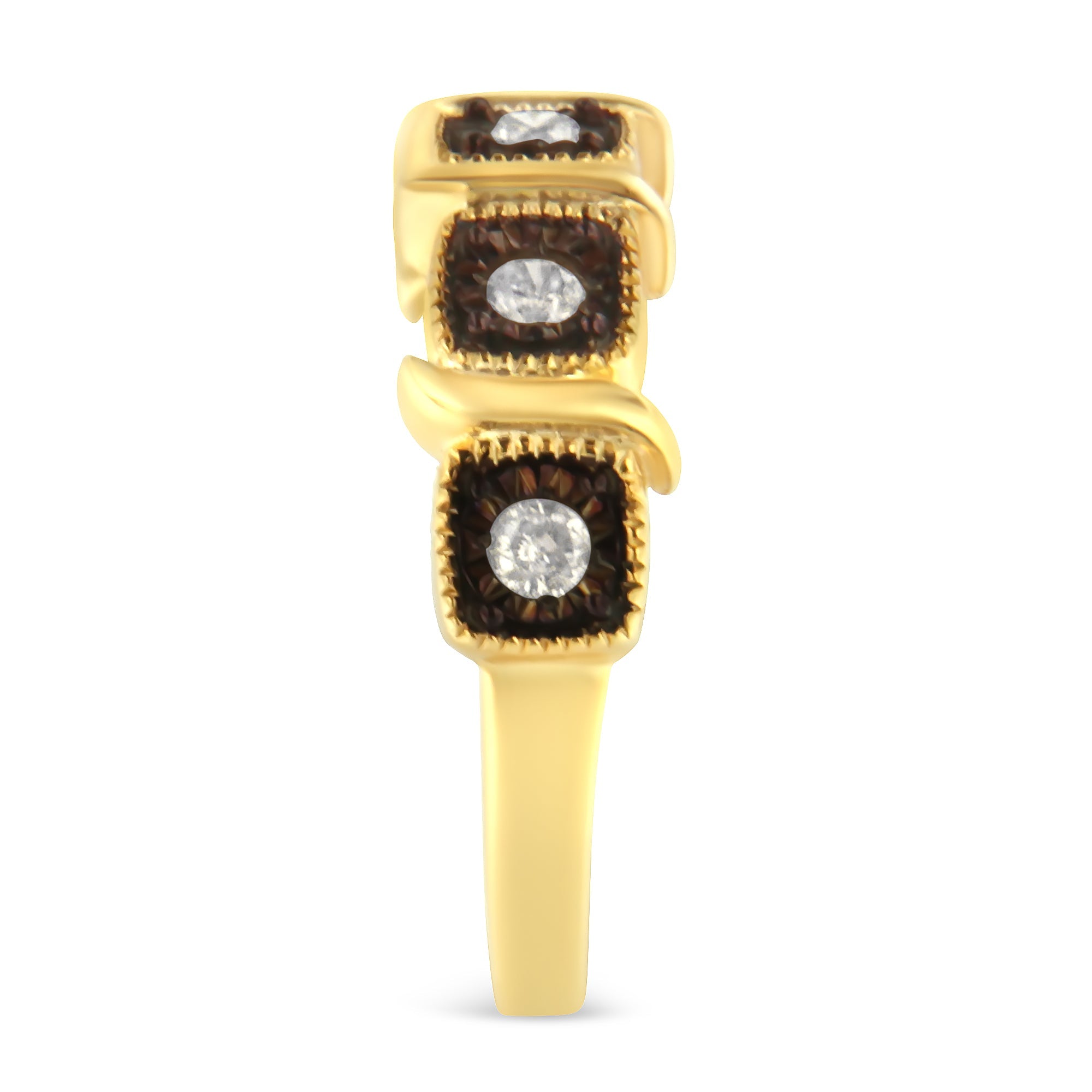 10K Yellow Gold Flashed .925 Sterling Silver Miracle-Set Diamond 5-Stone Ring Band (1/4 Cttw, J-K Color, I2-I3 Clarity) - Size 7