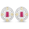 0.77 Carat Genuine Ruby and White Diamond .925 Sterling Silver Earrings