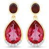 7.98 Carat Genuine Pink Topaz, Rhodolite Garnet and White Diamond .925 Sterling Silver Earrings