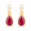 1.65 Carat Genuine Ruby and White Diamond 10K Yellow Gold Earrings