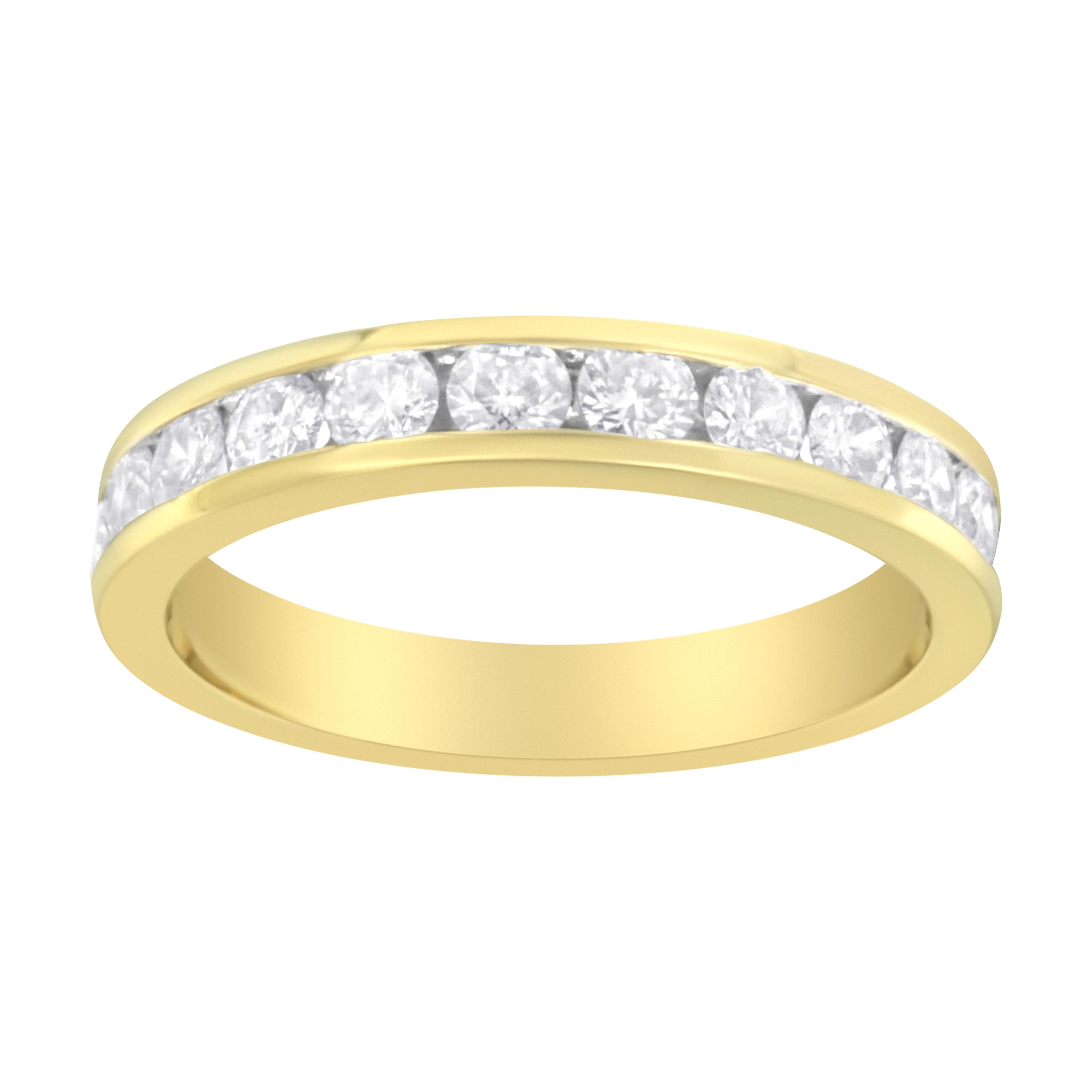 IGI Certified 18K Yellow Gold 1.0 Cttw Channel Set Round-Cut Diamond 11 Stone Anniversary/Wedding Band Ring (I-J Color, I1-I2 Clarity) - Size 9.5