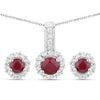 2.17 Carat Genuine Ruby and White Topaz .925 Sterling Silver Jewelry Set