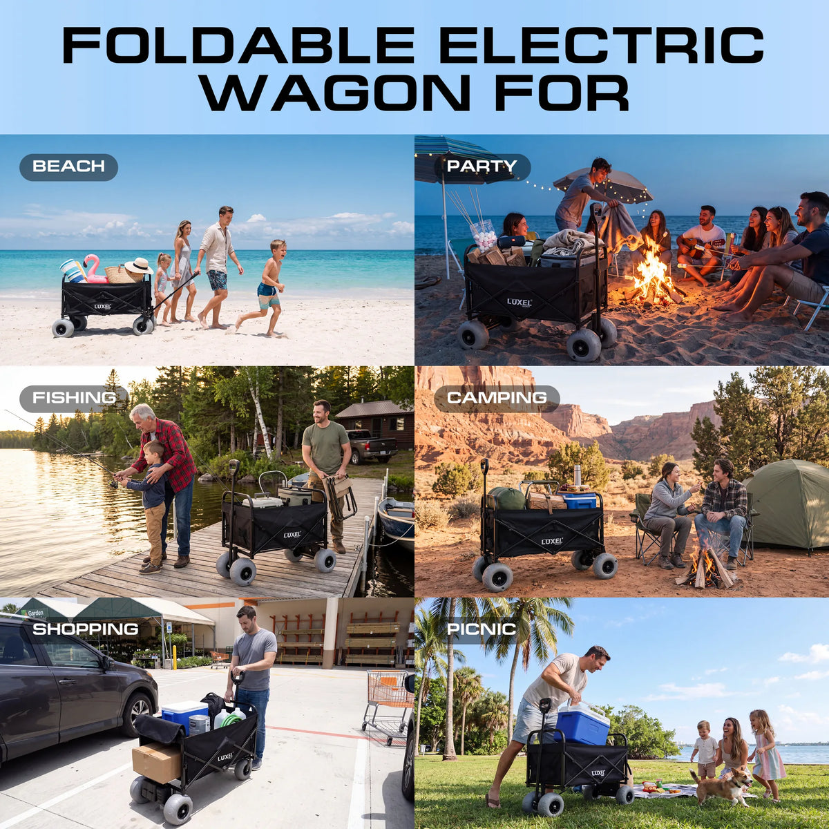 Electric Beach Wagon 500W – Motorized Folding Cart with Balloon Wheels Black