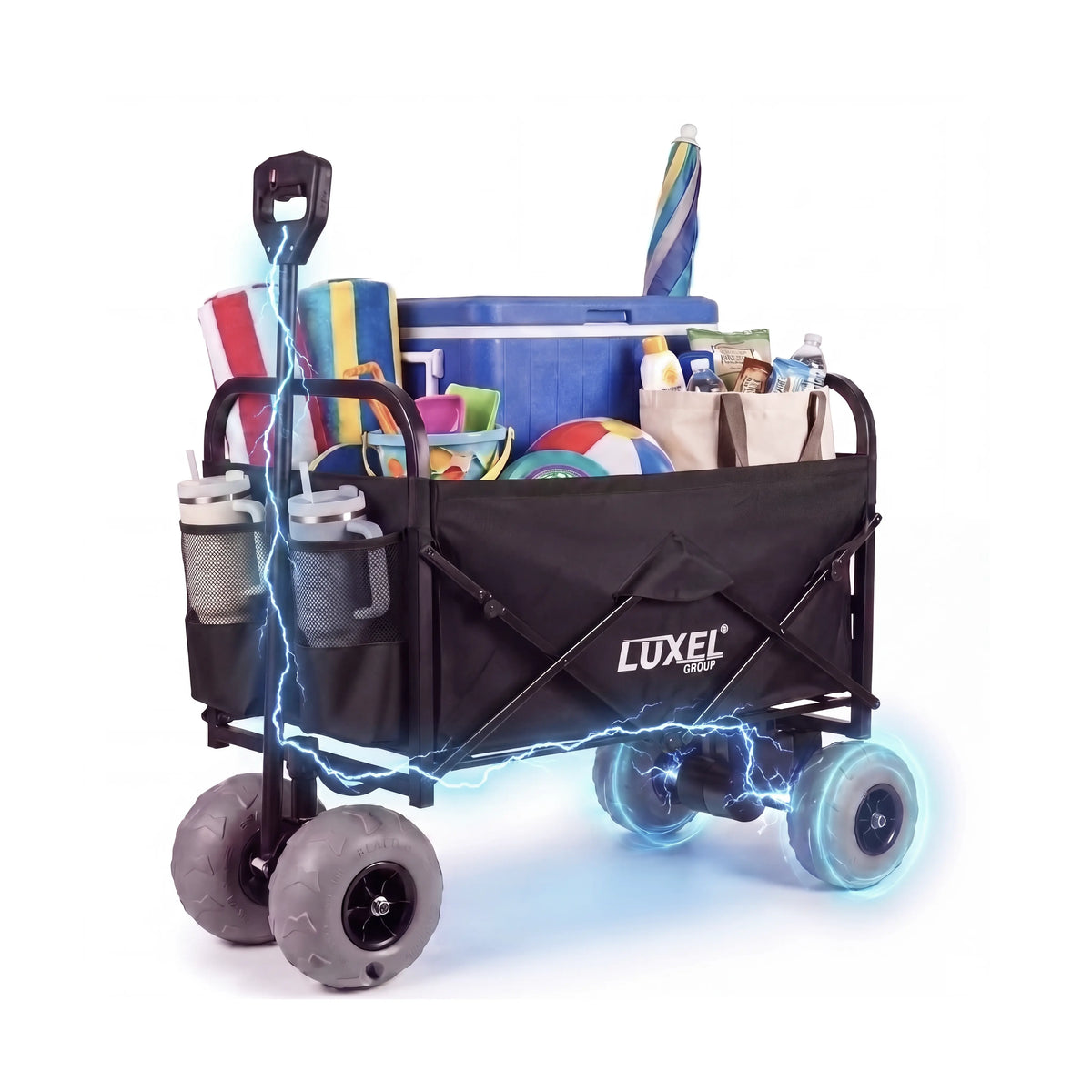 Electric Beach Wagon 500W – Motorized Folding Cart with Balloon Wheels Black