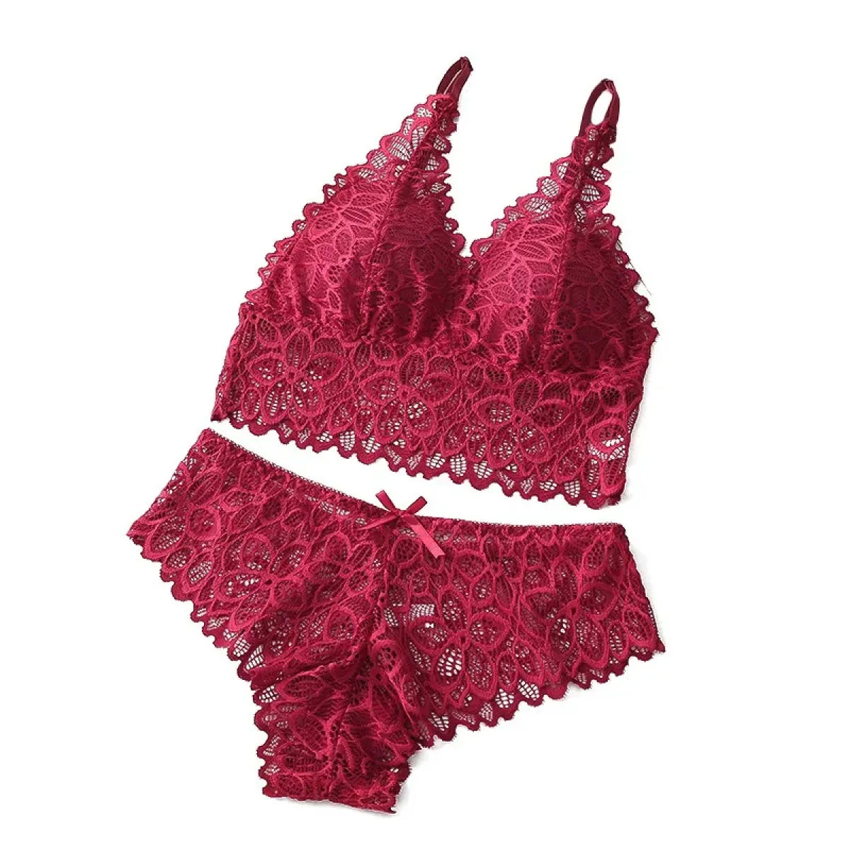 Lace Bra and Panty Set – Seamless Wire-Free Embroidered Lingerie