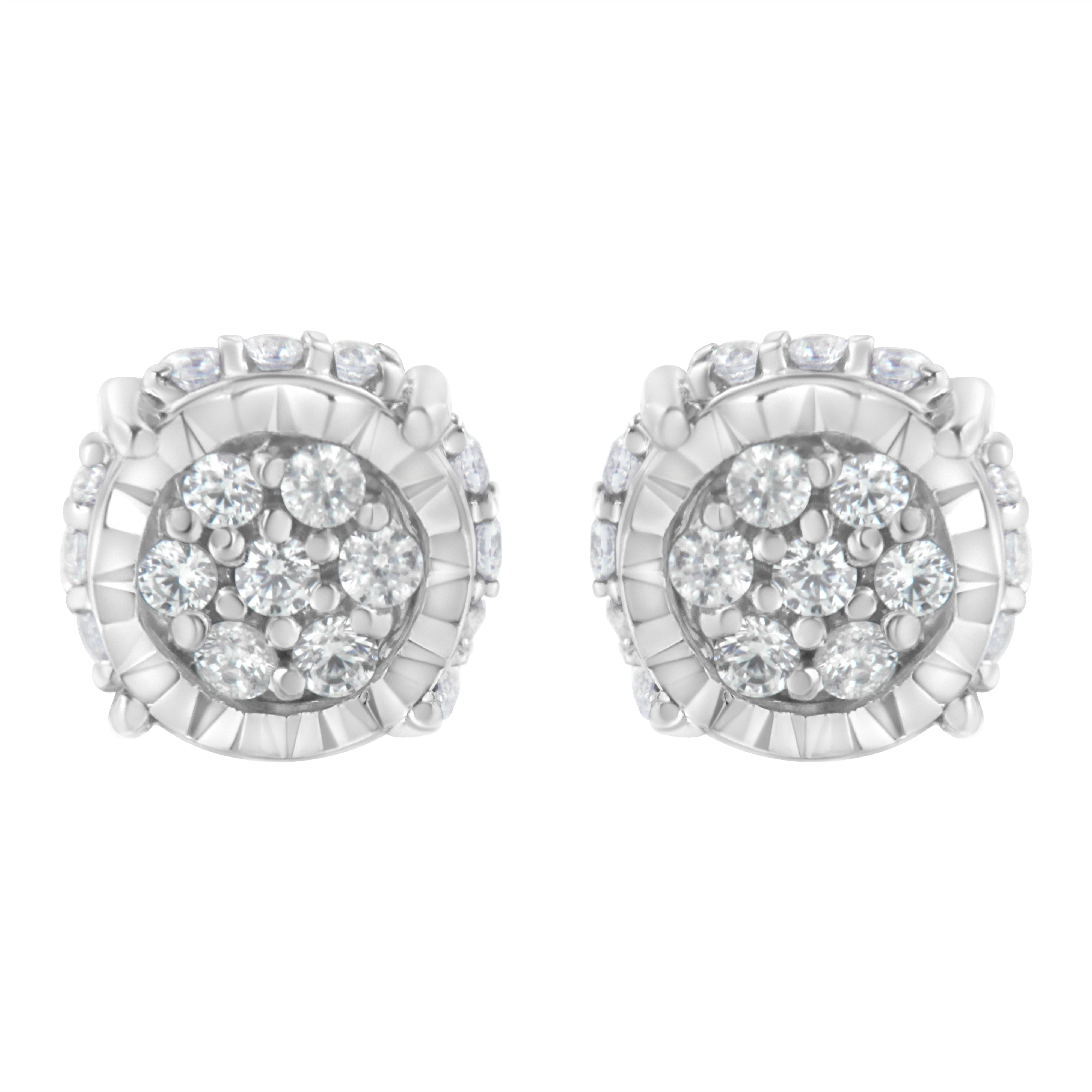 .925 Sterling Silver 1/3 cttw Round-cut Diamond Floral Stud Earring (I-J Clarity, I3 Color)