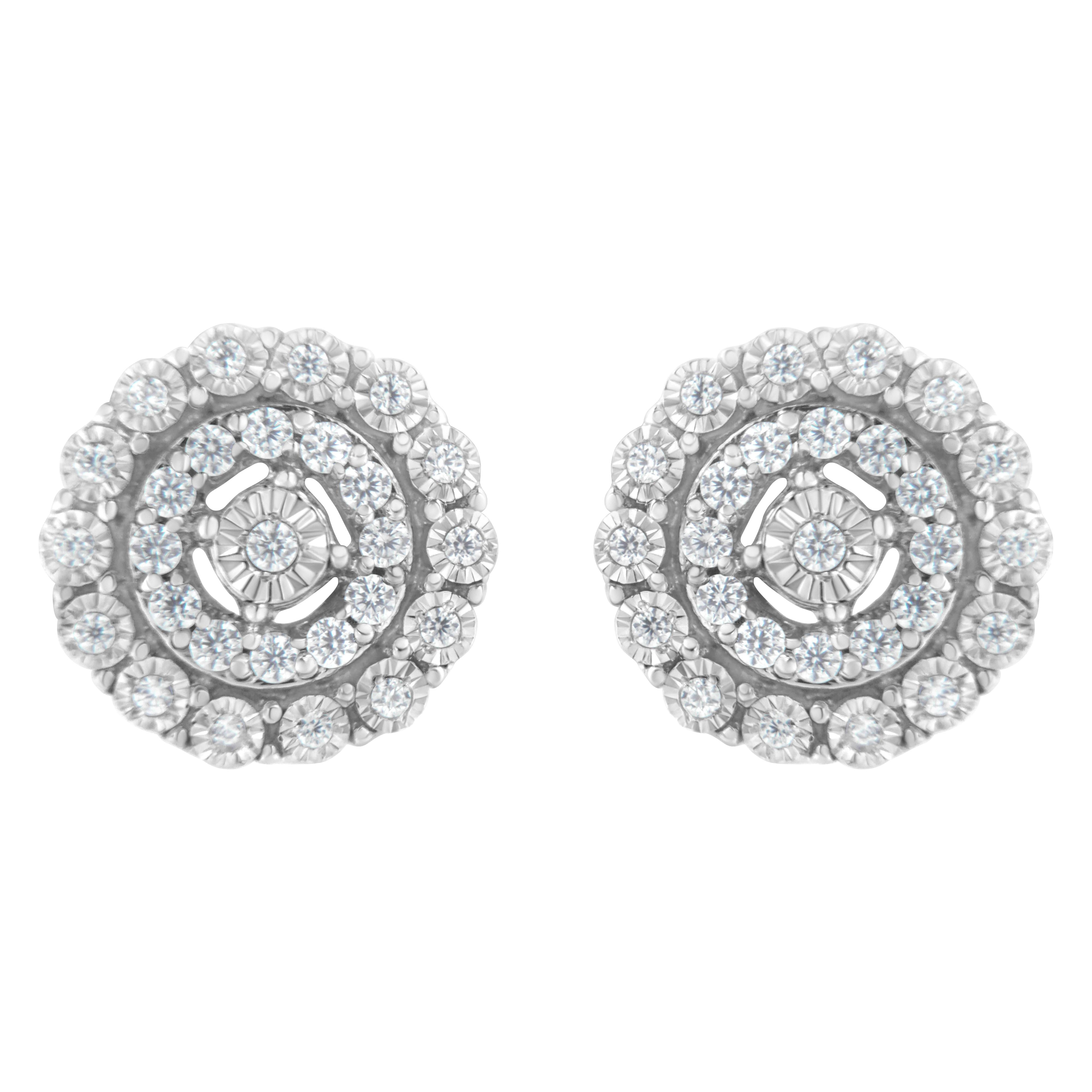 10KT White Gold 1/2 cttw Double Halo Brilliant Round-Cut Diamond Stud Earrings (I-J Clarity, I2-I3 Color)