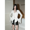 White Lace-Up Fairycore Blouse – Flare Sleeves & Ruffle Hem