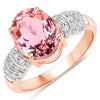 3.11 Carat Genuine Pink Tourmaline and White Diamond 14K Rose Gold Ring