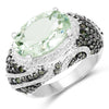 5.98 Carat Genuine Green Amethyst & Green Diamond .925 Sterling Silver Ring
