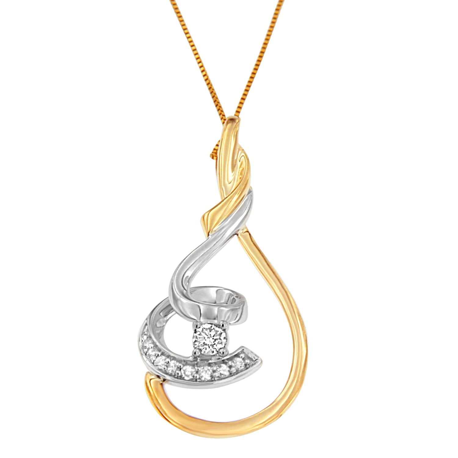 Espira 10K Two-Tone Yellow & White 1/6 Cttw Brilliant-Cut Diamond Layered Spiral 18" Pendant Necklace (H-I Color, I2-I3 Clarity)