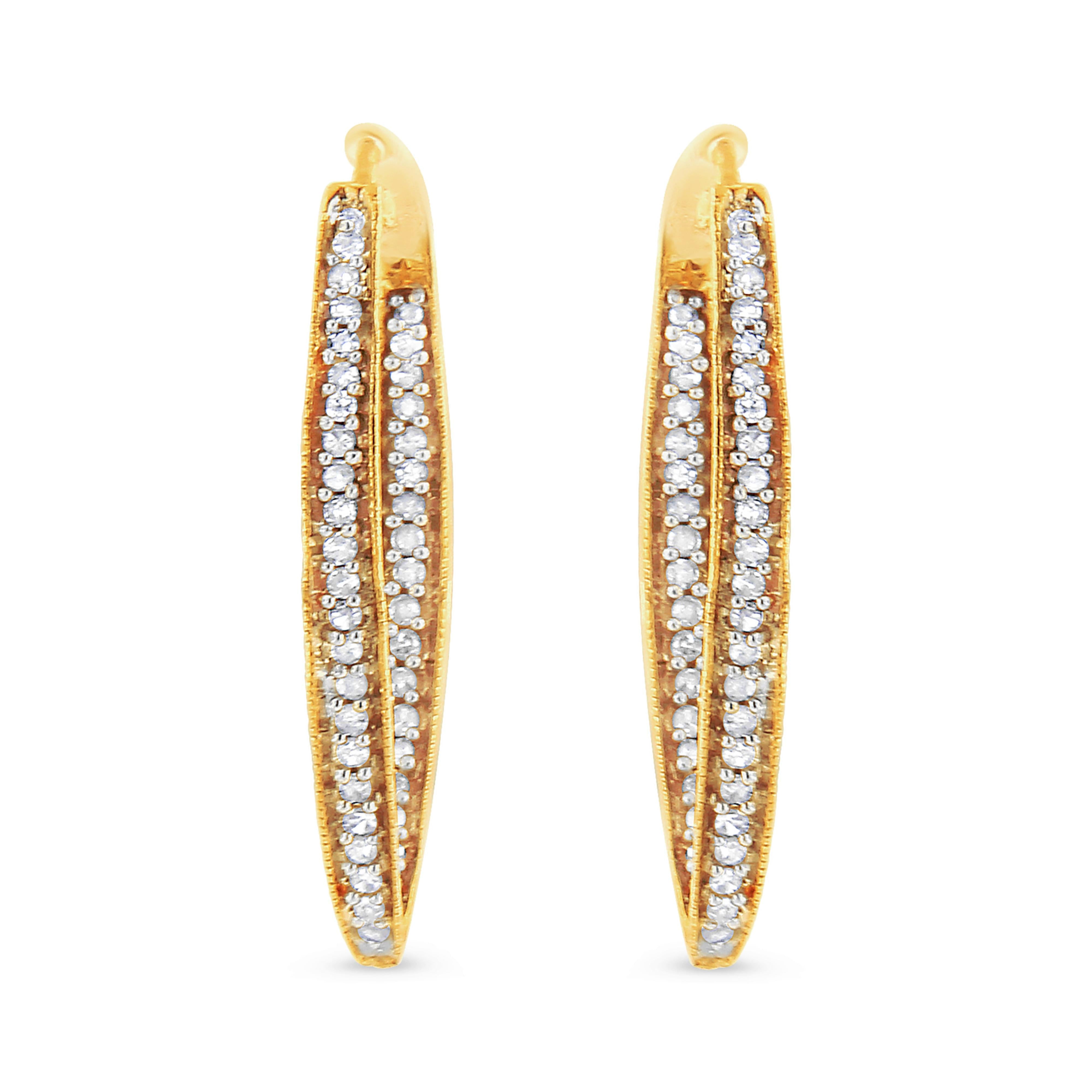 10K Yellow Gold 1/2 Cttw Round-Cut Diamond Modern Hoop Earrings (I-J Color, I2-I3 Clarity)