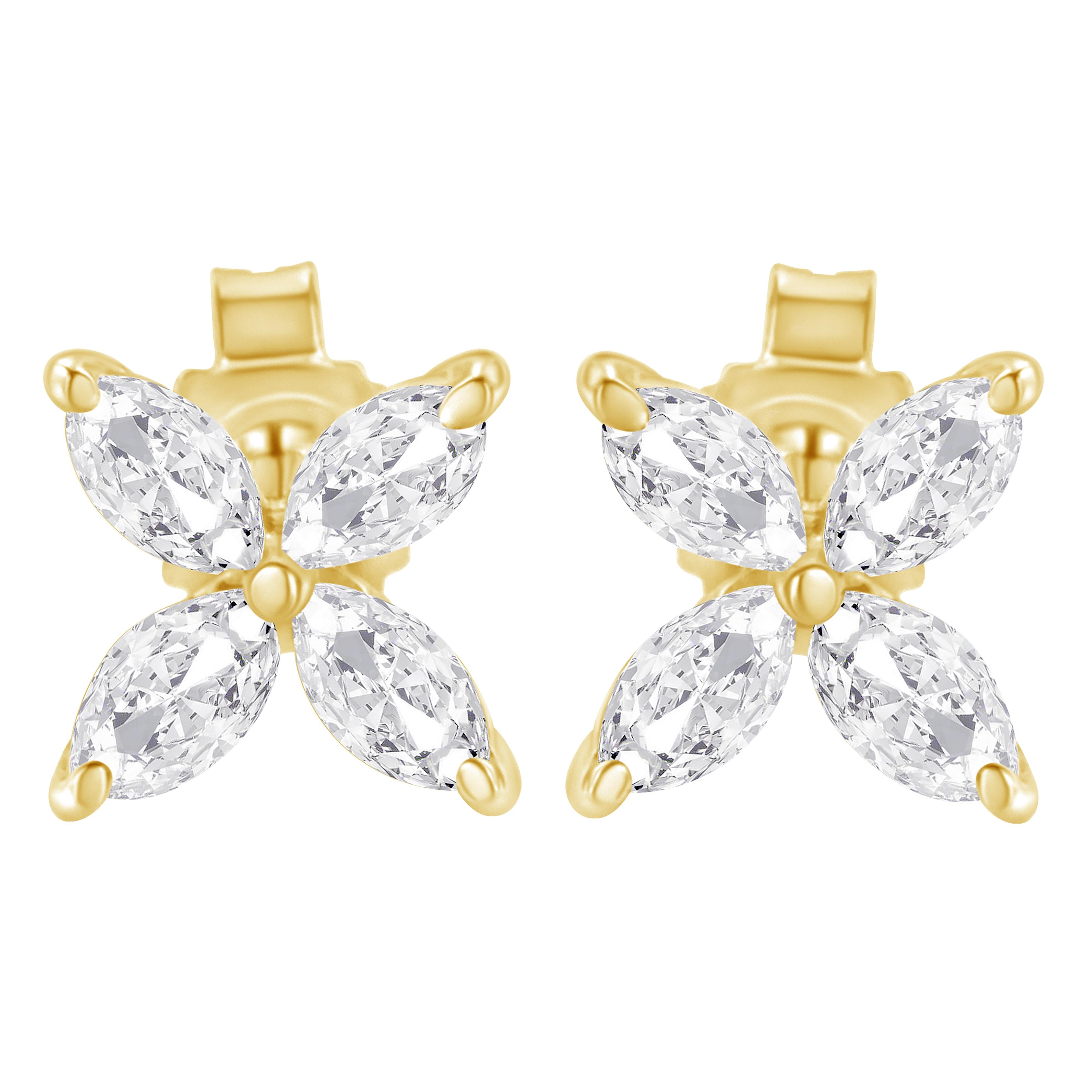 14K White Gold 1/2 Cttw Marquise Diamond 8 Stone Floral Leaf Stud Earrings (H-I Color, SI1-SI2 Clarity)