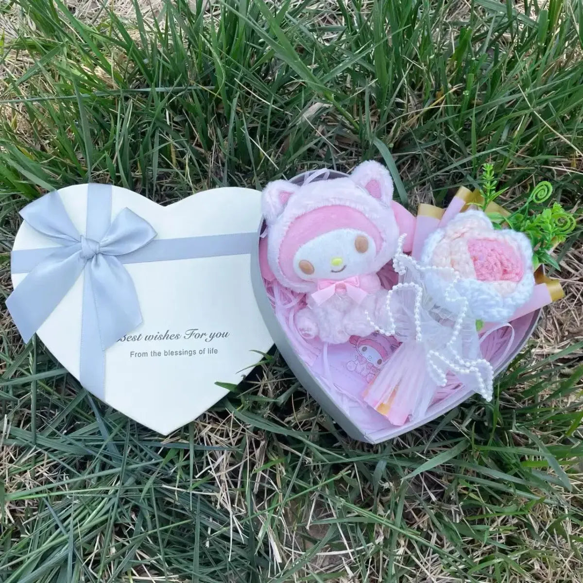 Kawaii Plush Gift Box – Kuromi, My Melody, Hello Kitty Heart Box Gift Set