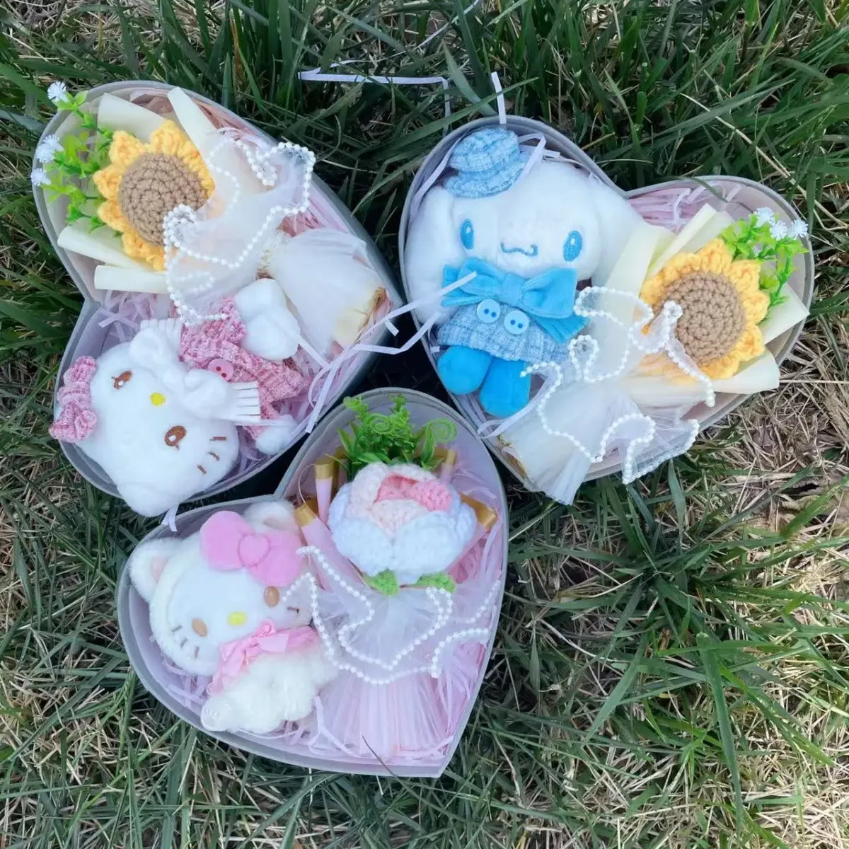 Kawaii Plush Gift Box – Kuromi, My Melody, Hello Kitty Heart Box Gift Set