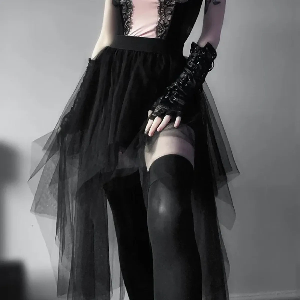 Gothic Harajuku Irregular Tulle Skirt – Y2K High Waist Layered Skirt