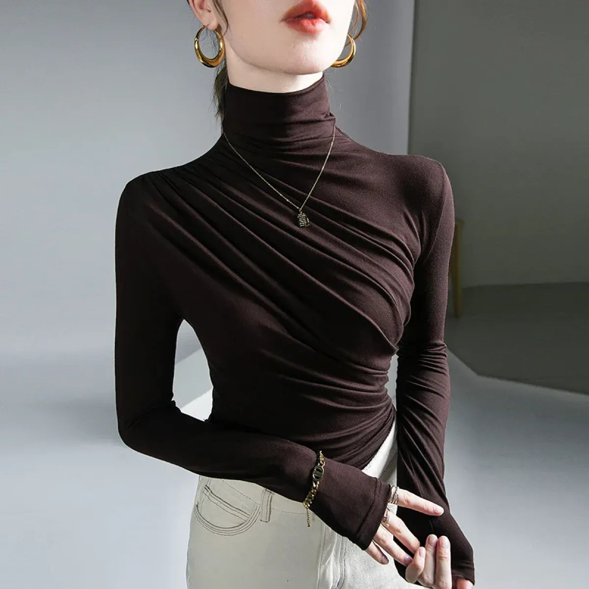Gothic Pleated Turtleneck Top