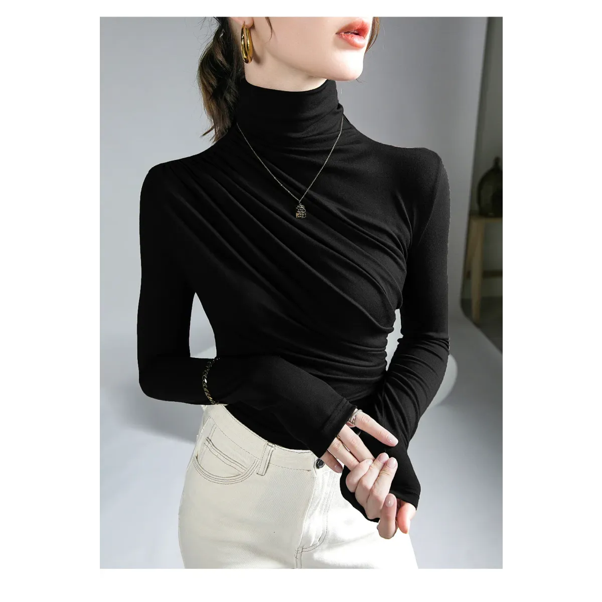 Gothic Pleated Turtleneck Top
