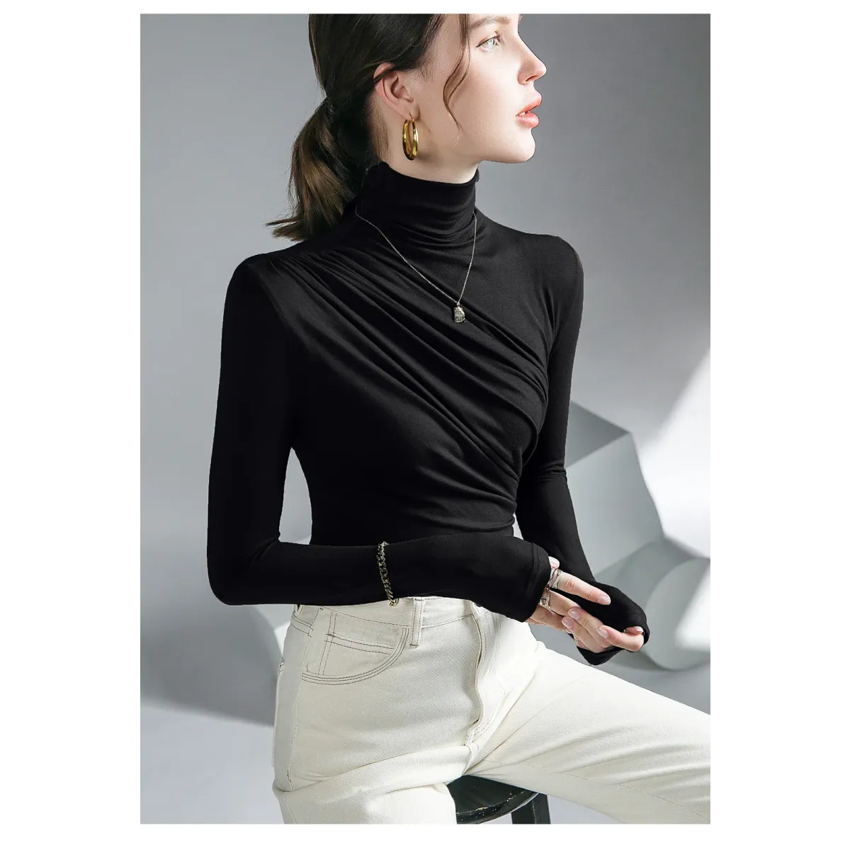 Gothic Pleated Turtleneck Top