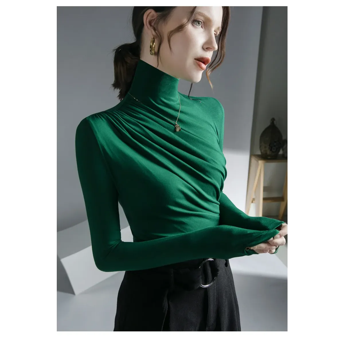 Gothic Pleated Turtleneck Top