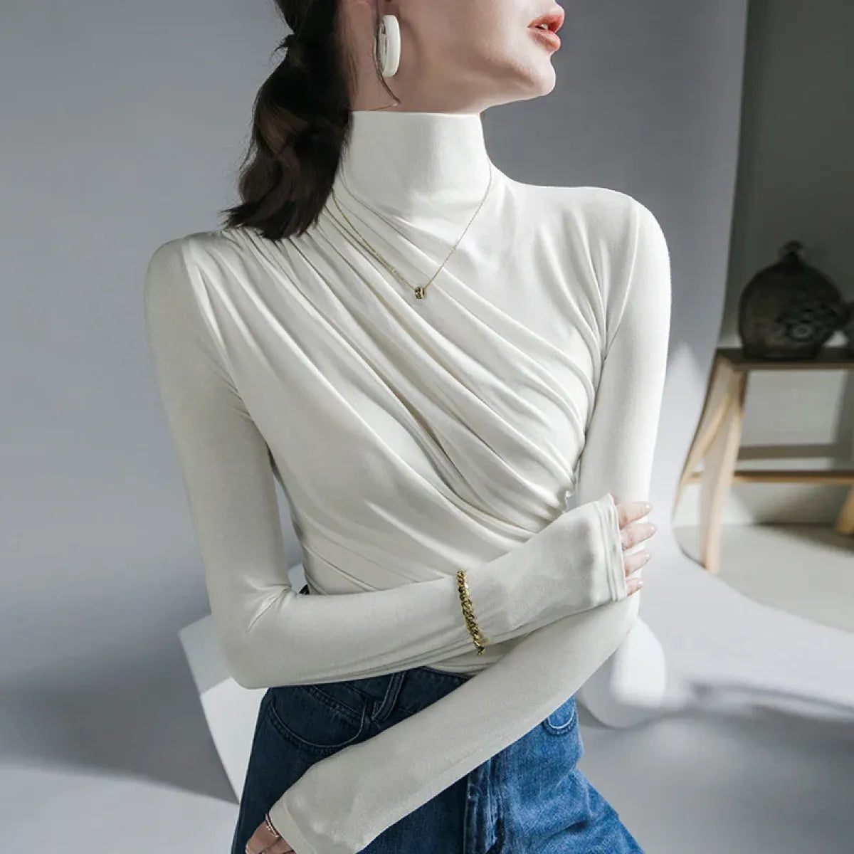 Gothic Pleated Turtleneck Top
