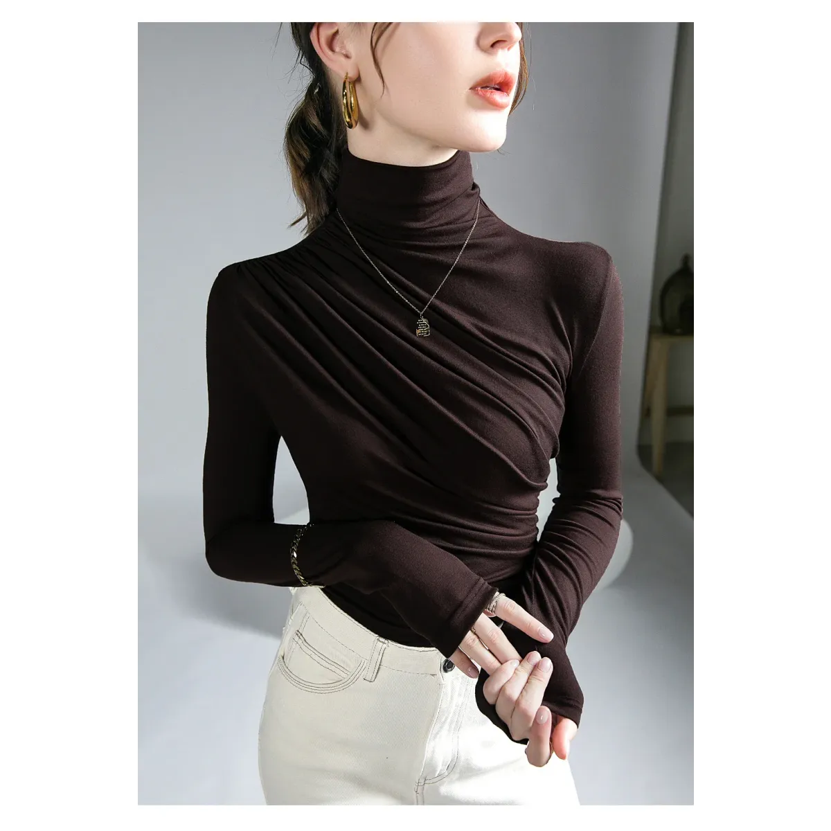 Gothic Pleated Turtleneck Top