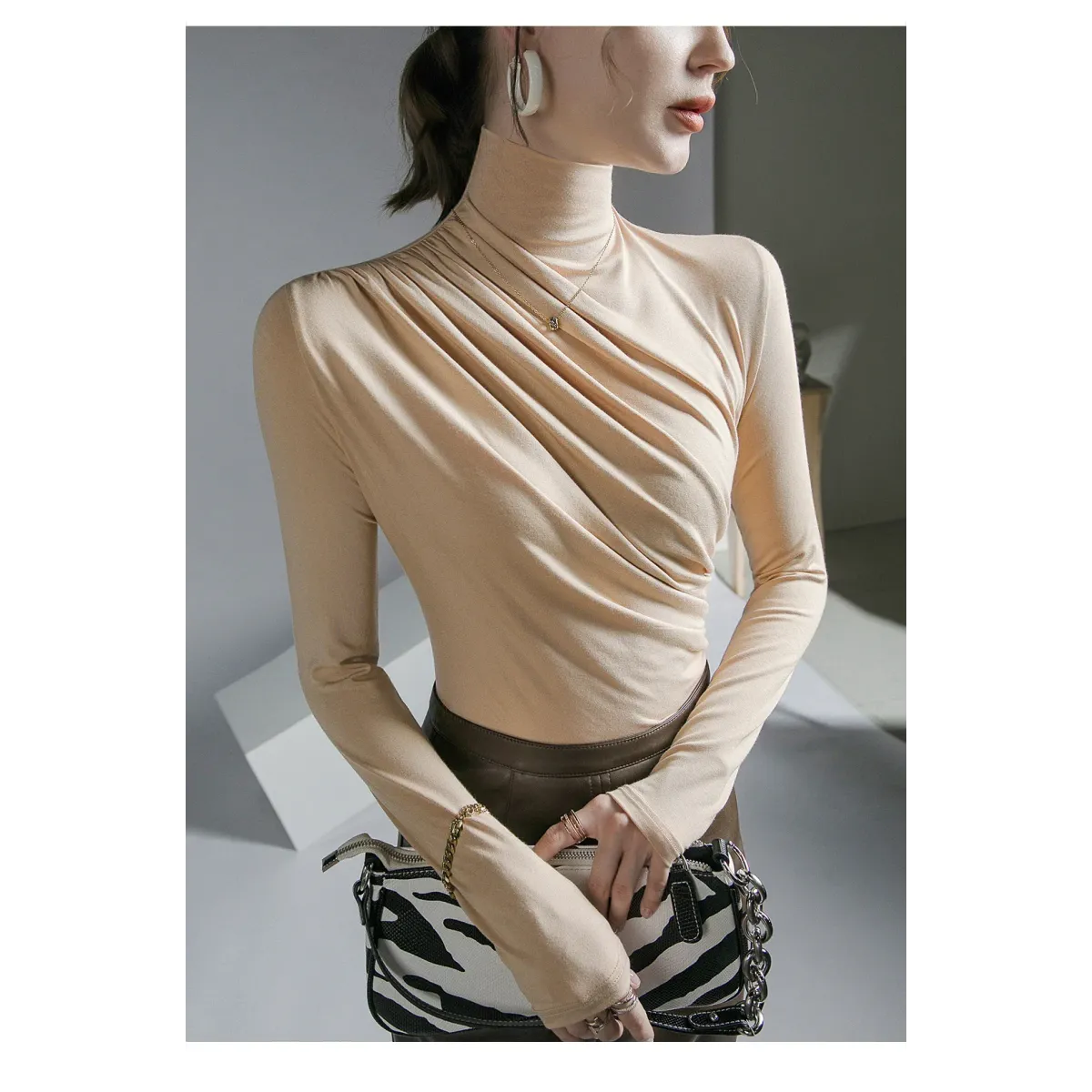 Gothic Pleated Turtleneck Top