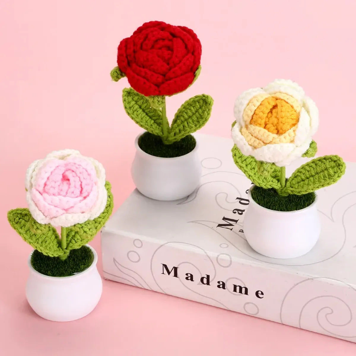 Handmade Crochet Rose Plush – Potted Flower Decor Gift for Her