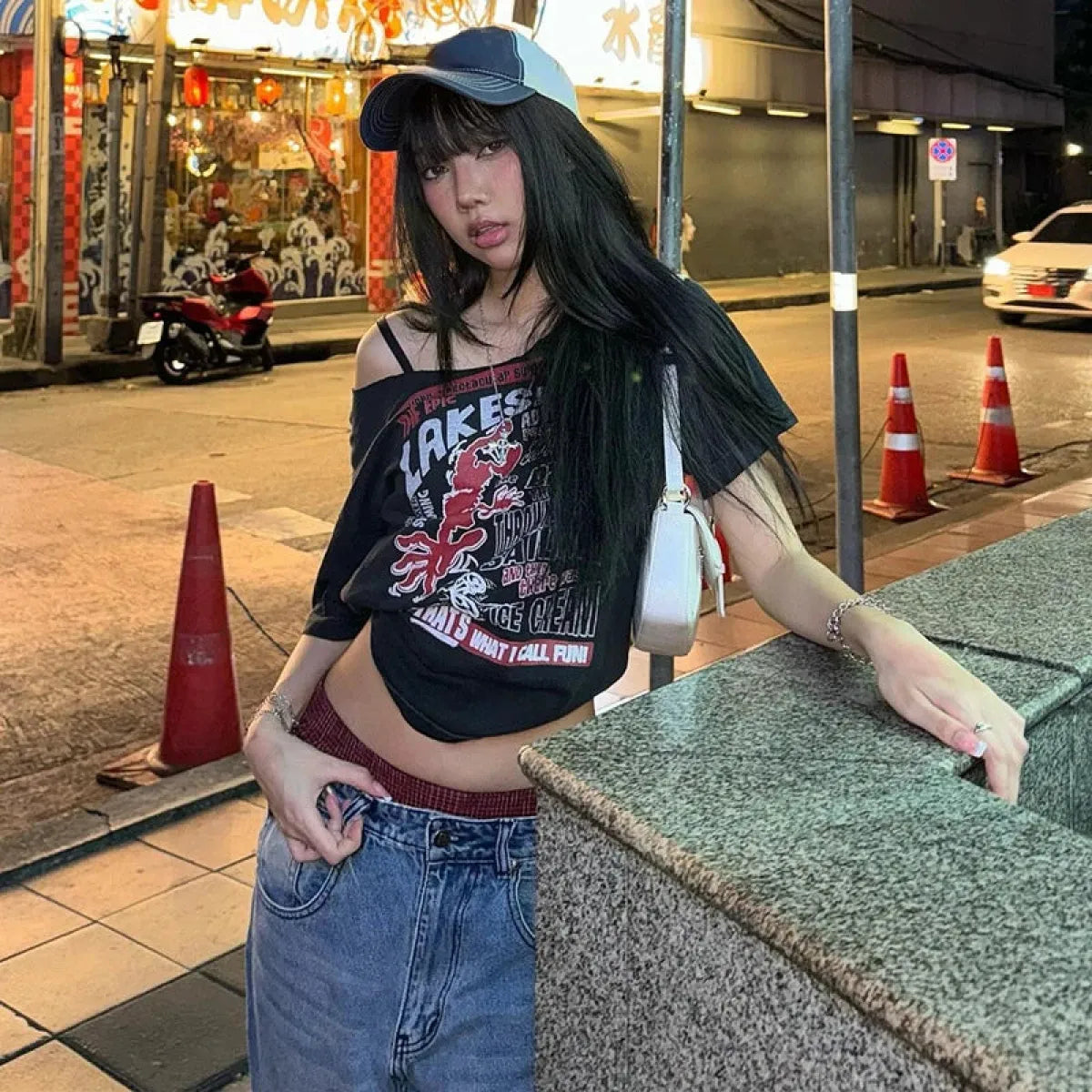 Harajuku Gothic Off-Shoulder T-Shirt