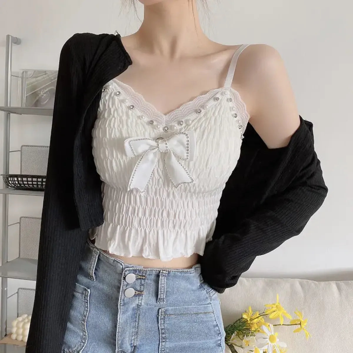 Harajuku Lace Bow Crop Top